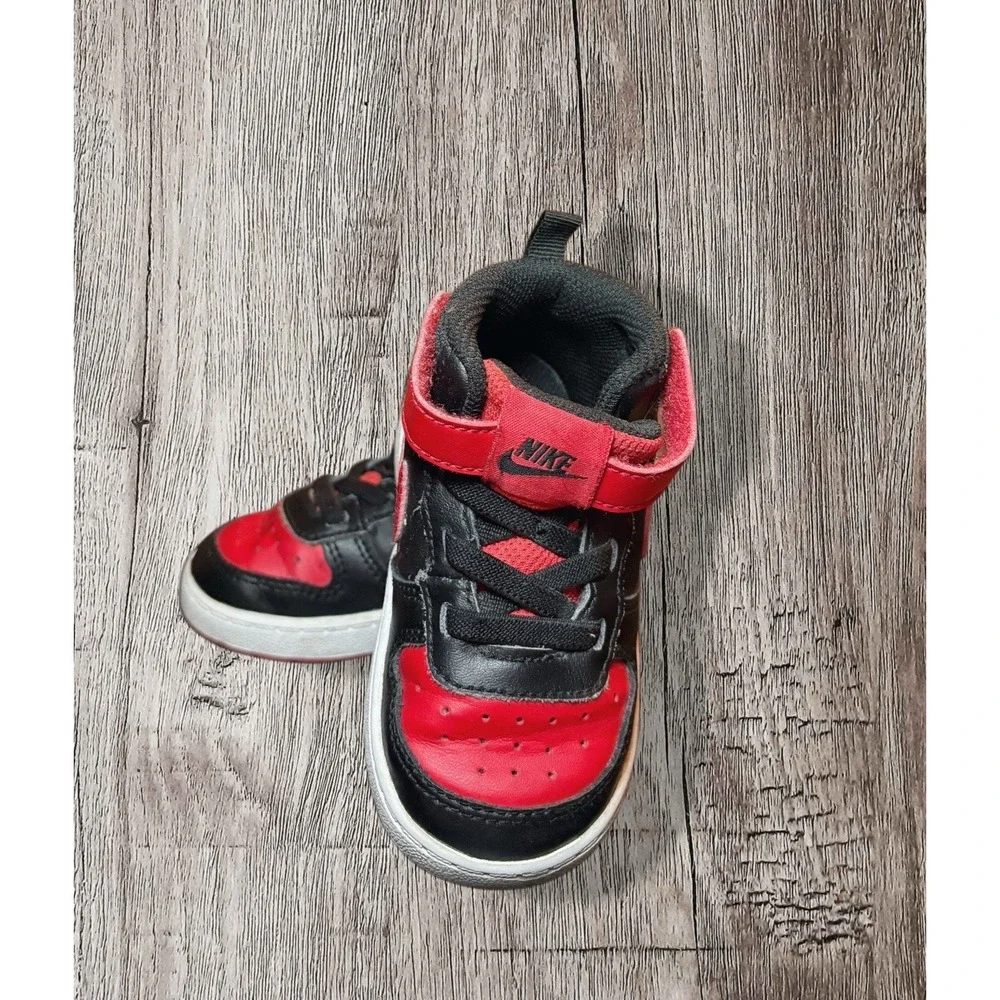 Nike Court Borough Bred Hi Top Sneaker CD7784-003 Red Black Straps Toddler 6C
